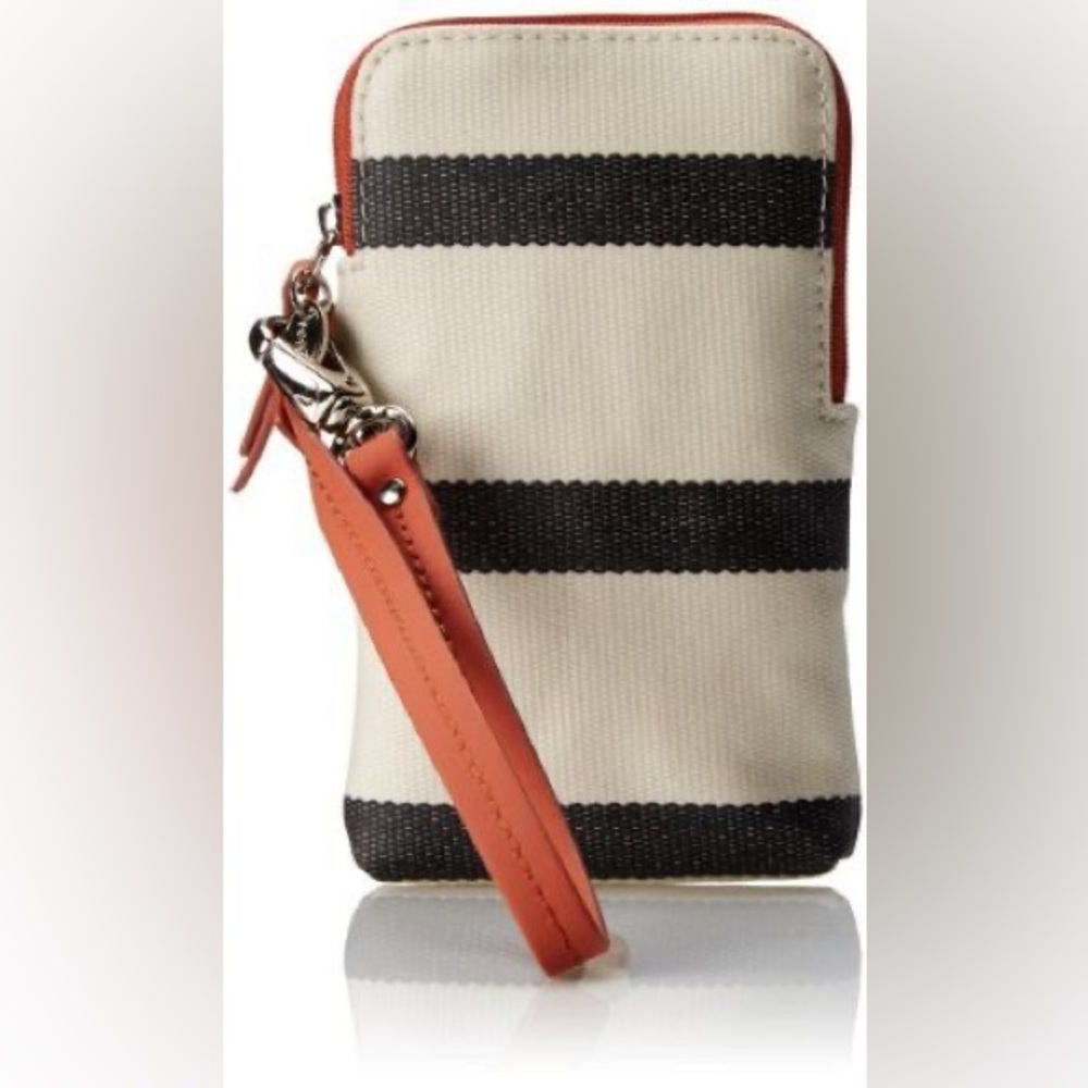 FOSSIL Zip Wristlet Wallet Card Case Key Chain Black & White Stripe